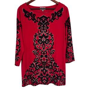 JM Collection Scarlet and Ebony Patterned Blouse